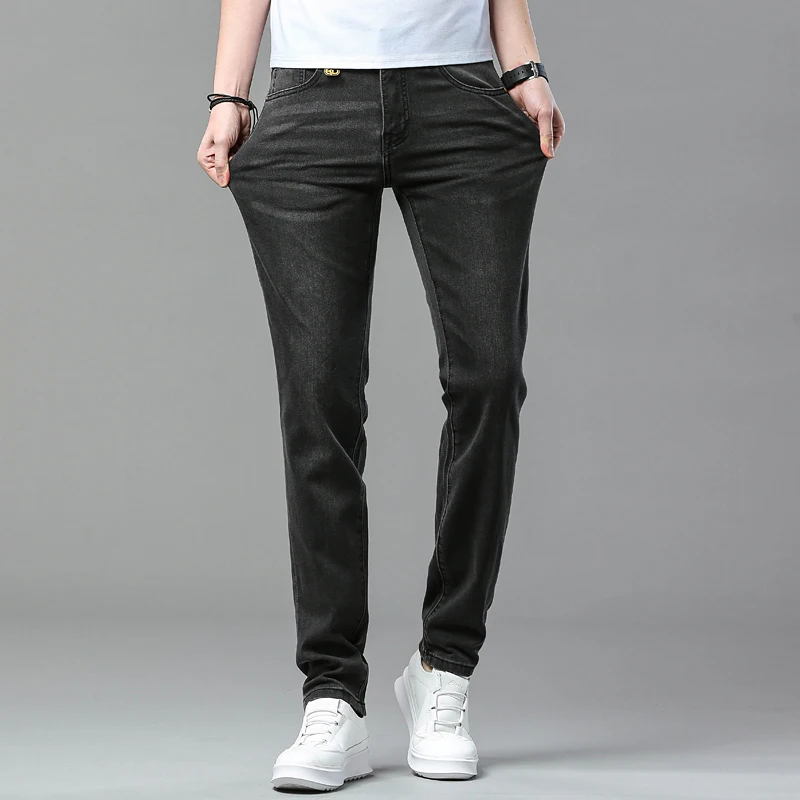 Light Luxury High-End Jeans Men's Three-Dimensional Printed All-Matching Business Casual Slim-Fitting Trousers for Four Seasons