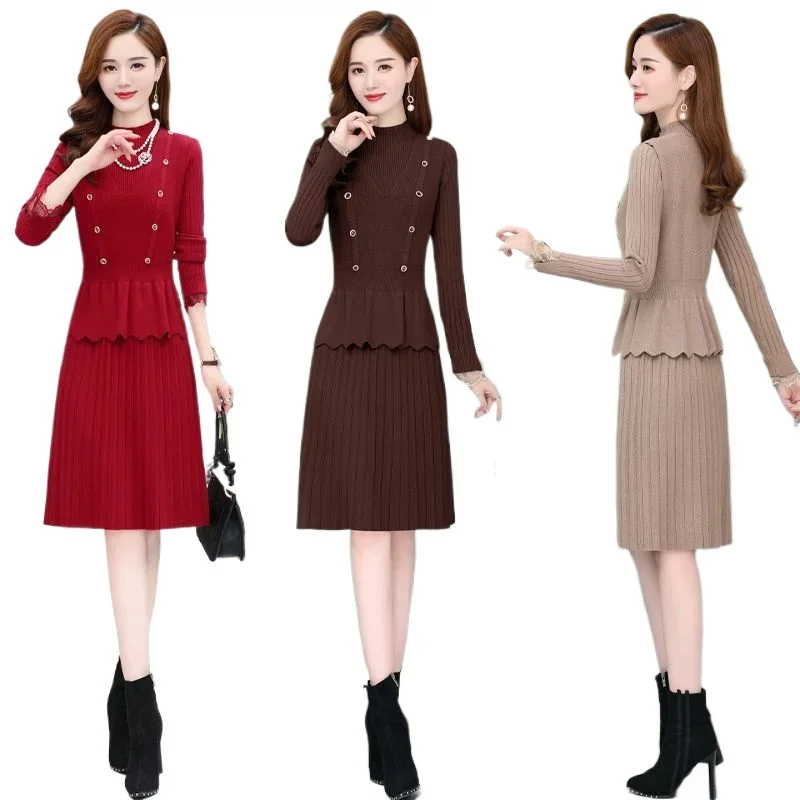 New Slim Sweater 2 Piece Suits Korean Vintage Knit Skirts Sets Malhas Faldas Conjunto ladies two piece sets womens outifits