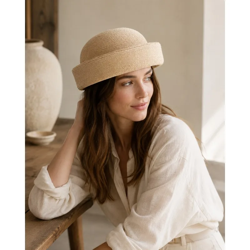 2026 New Natural Straw British Retro Pillbox Hat Women Round Crown Small Brim Vintage Elegant Unique