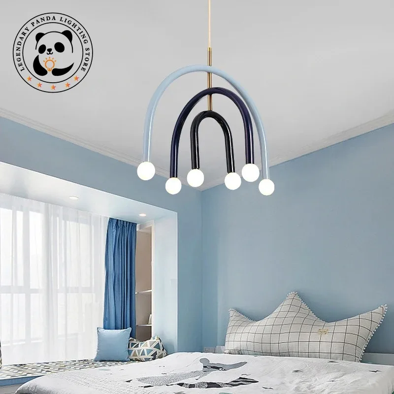 Nordic Simple Pendant Lamp Macaroon Rainbow Metallic Luster Parlor Children Room LED Fixture Bedroom Home Decor Suspension Light