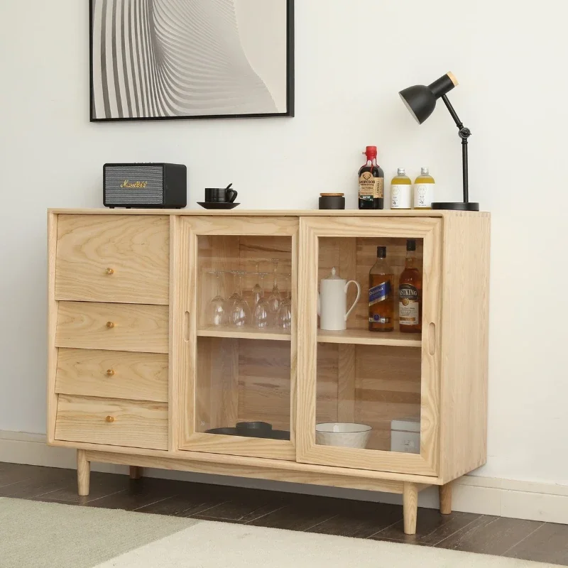 Ash sliding door sideboard log style simple cream style storage cabinet storage cabinet restaurant cabinet