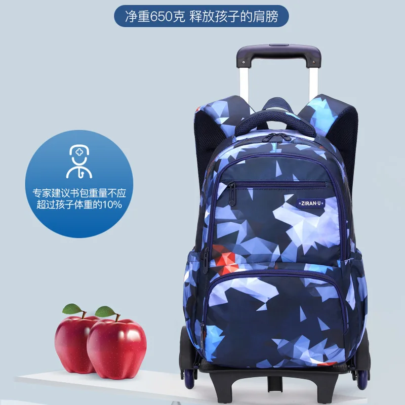 With 2/6 Wheels Kids\' Luggage Primary Student Schoolbag Rolling Backpack for Boys Wheeled Bag with Lunch Box Trolley School Bags