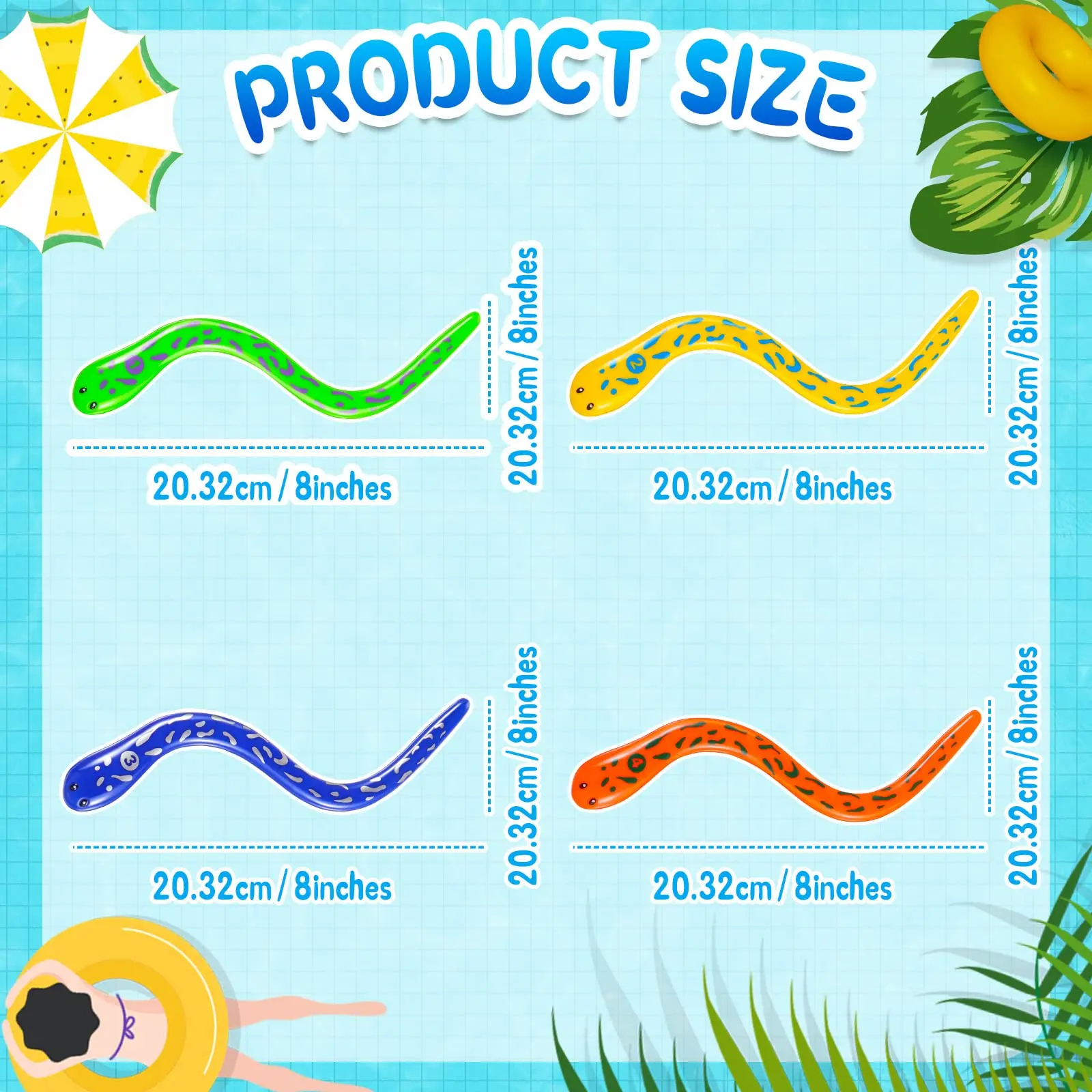 4 Pieces Dive Eels Catch a Snake Dive Toys Water Snake Toy Swimming Pool Games for Toddlers Boys Girls Teens Adults