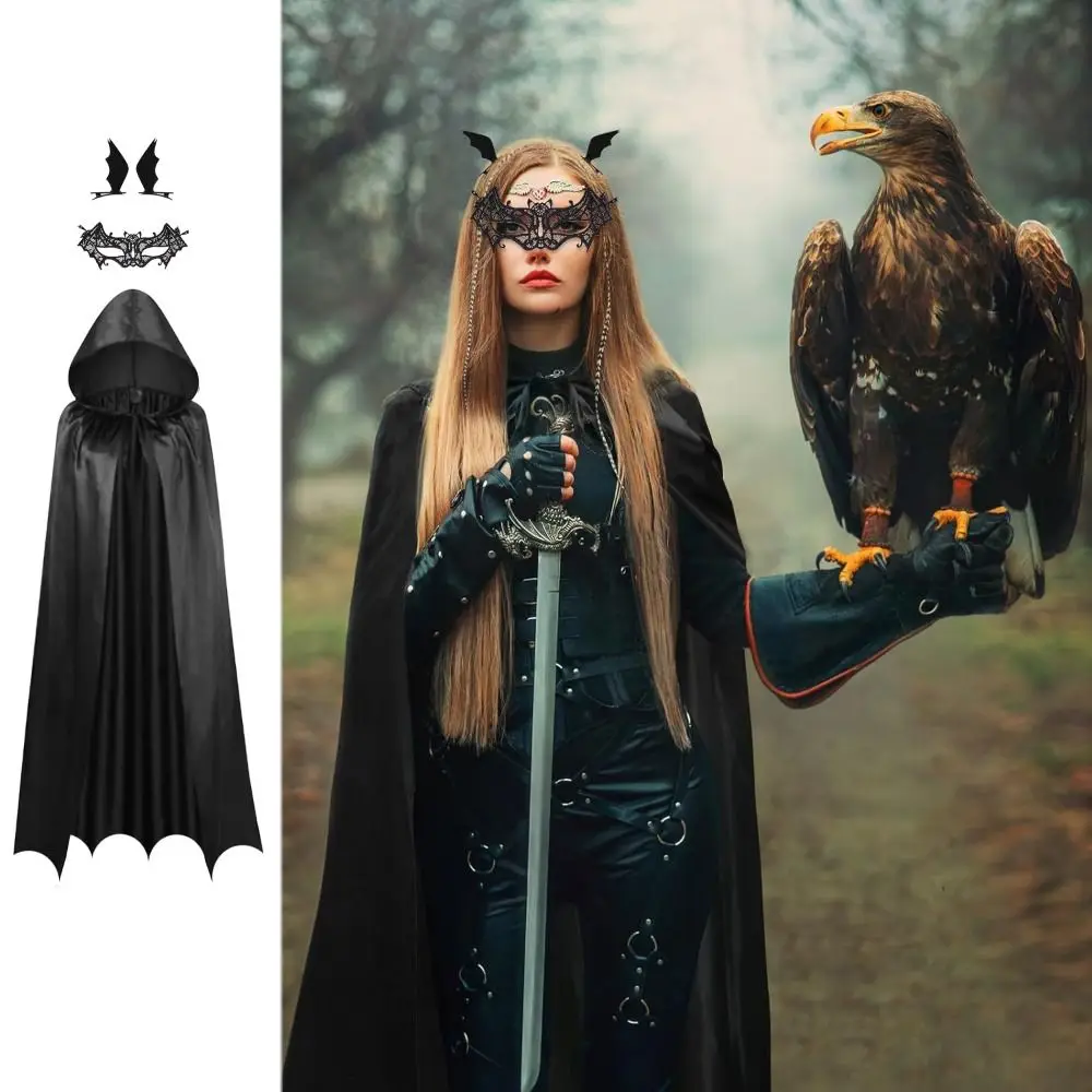 

Face Shield Women's Ghost Cloak Loose Hairpin Halloween Cosplay Costume Party Props Stage Performance Halloween Cloak with Hat