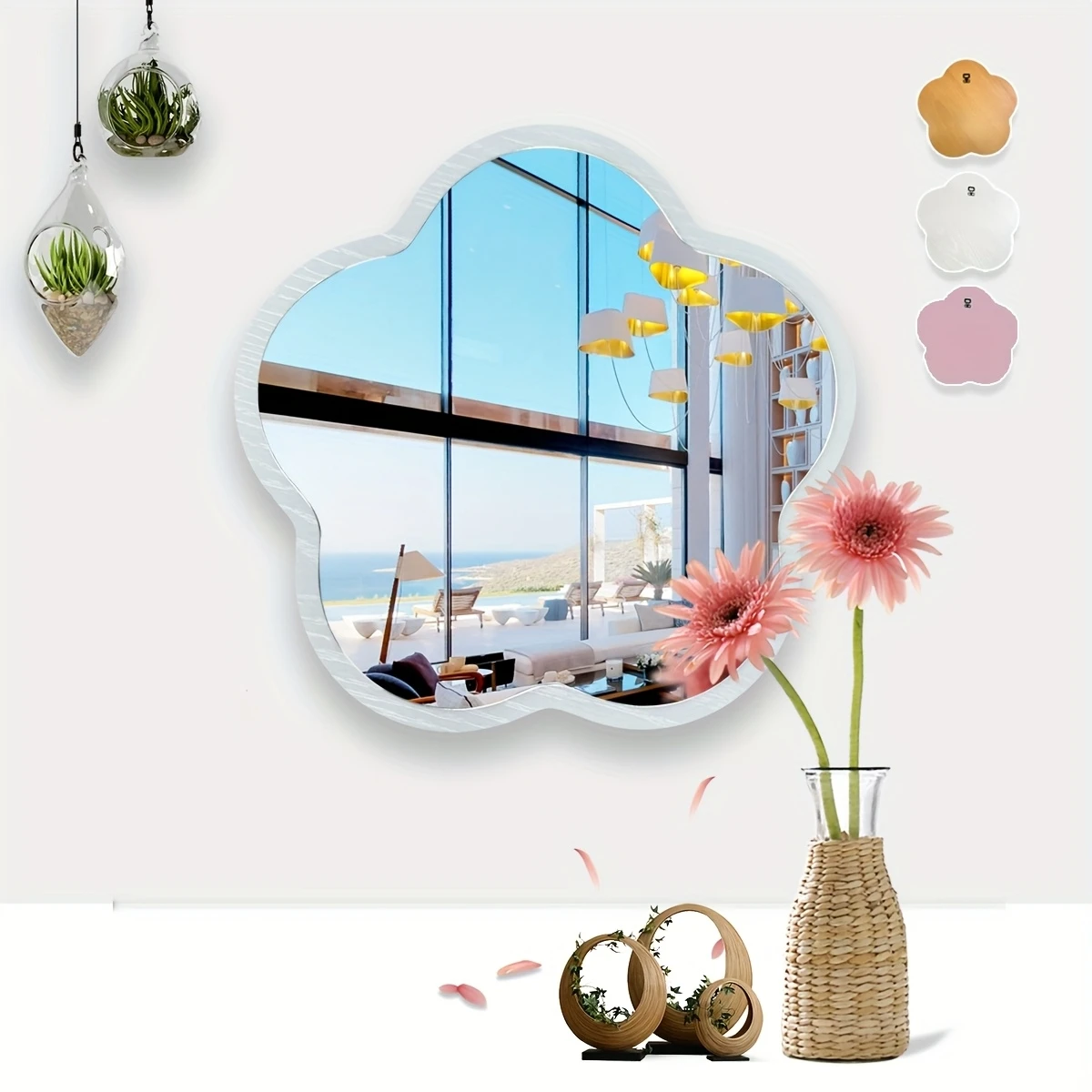 11,5 Zoll Cartoon Blumenförmiger Acryl Holz Doppeldeckiger Spiegel Kinderzimmer Schlafsaal Schminkspiegel Wanddekoration Spiegel