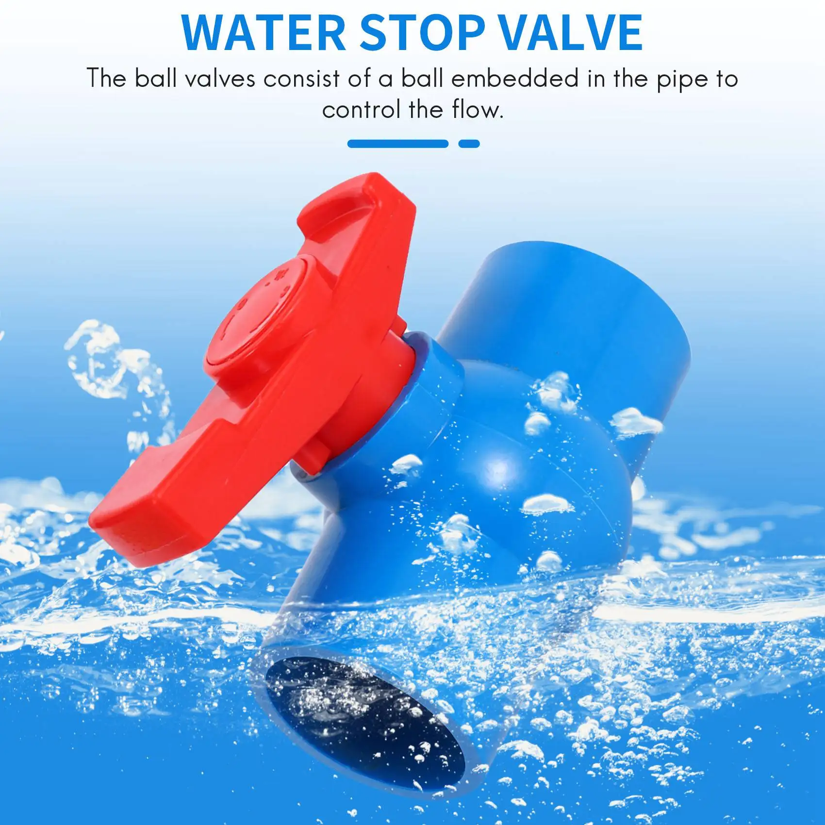 Válvula de bola U-PVC con palanca de mango rojo de puerto completo deslizante de 40 mm x 40 mm azul