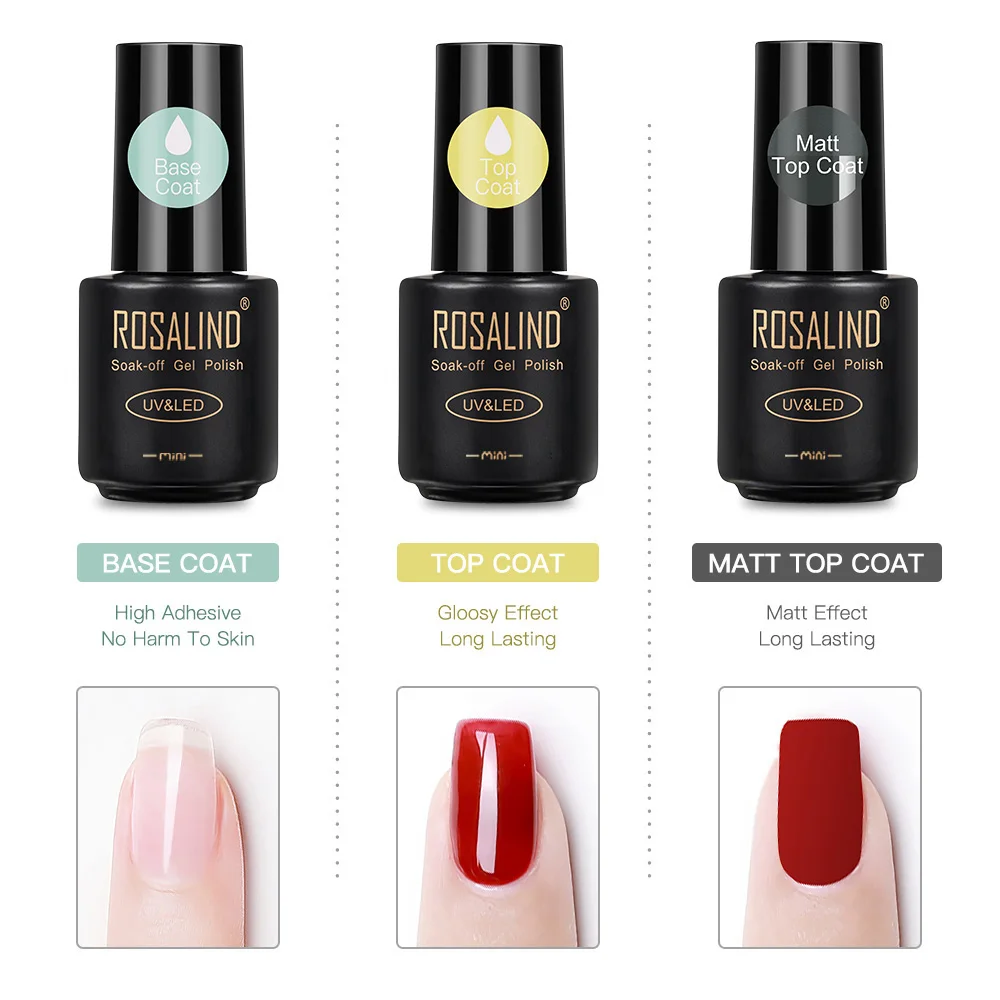 Rosalind Base Top Matt Top Coat Gel Polish Kit Cured With UV  Lamp Long Lasting Gel Varnish Based For Nail Art DIY Design