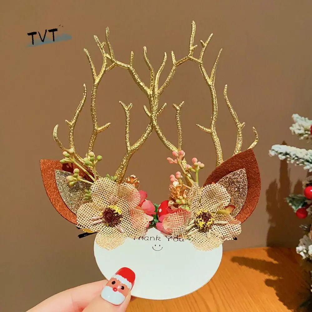 

Merry Christmas Decor Christmas Hairpin Plush Bowknot Children Deer Antler Hair Clip Santa Claus Kids Gifts