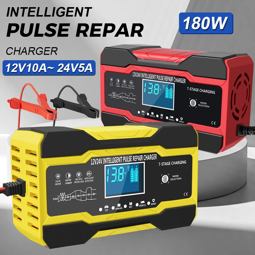 Зарядные устройства для аккумуляторов 180 Вт, 5 А, 24 В/10 А, 12 В, цифровые автомобильные зарядные устройства, свинцово-кислотные аккумуляторы, интеллектуальный импульсный ремонт