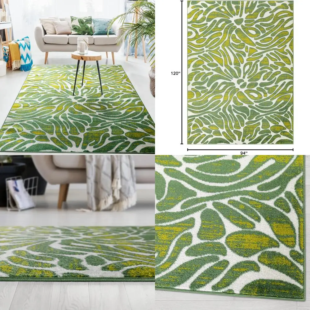 

Floral Abstract Antep Rugs for Indoor Use, 8x10 Size, Siesta Green and White Design