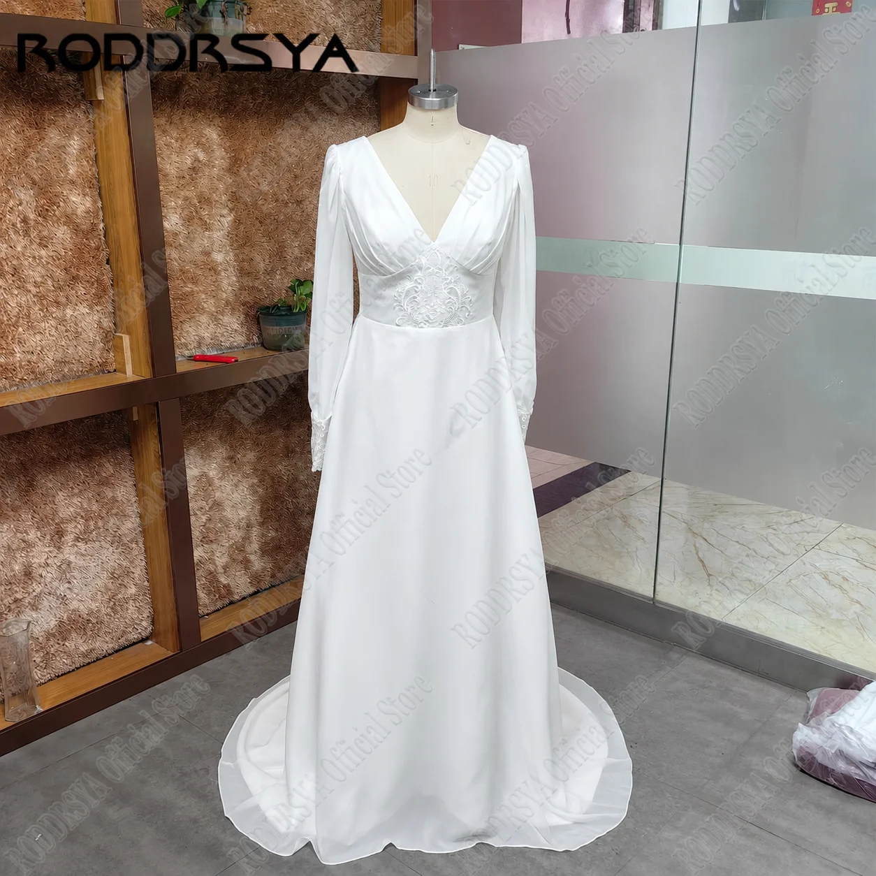 Jeheth Boho A-Linie Chiffon Brautkleider sexy V-Ausschnitt rücken frei Brautkleid Spitze Puff Ärmel Vestidos de Novias nach Maß 2024Jeheth Boho A-Linie Chiffon Brautkleider sexy V-Ausschnitt rücken frei Brautkleid Spit – Detail 8