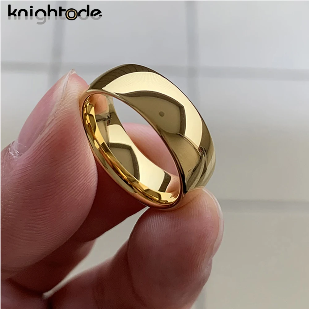 Classic Gold Color Wedding Band Tungsten Carbide Rings Women Men Engagement Gift Jewelry Dome Polished Finished Comfort Fit