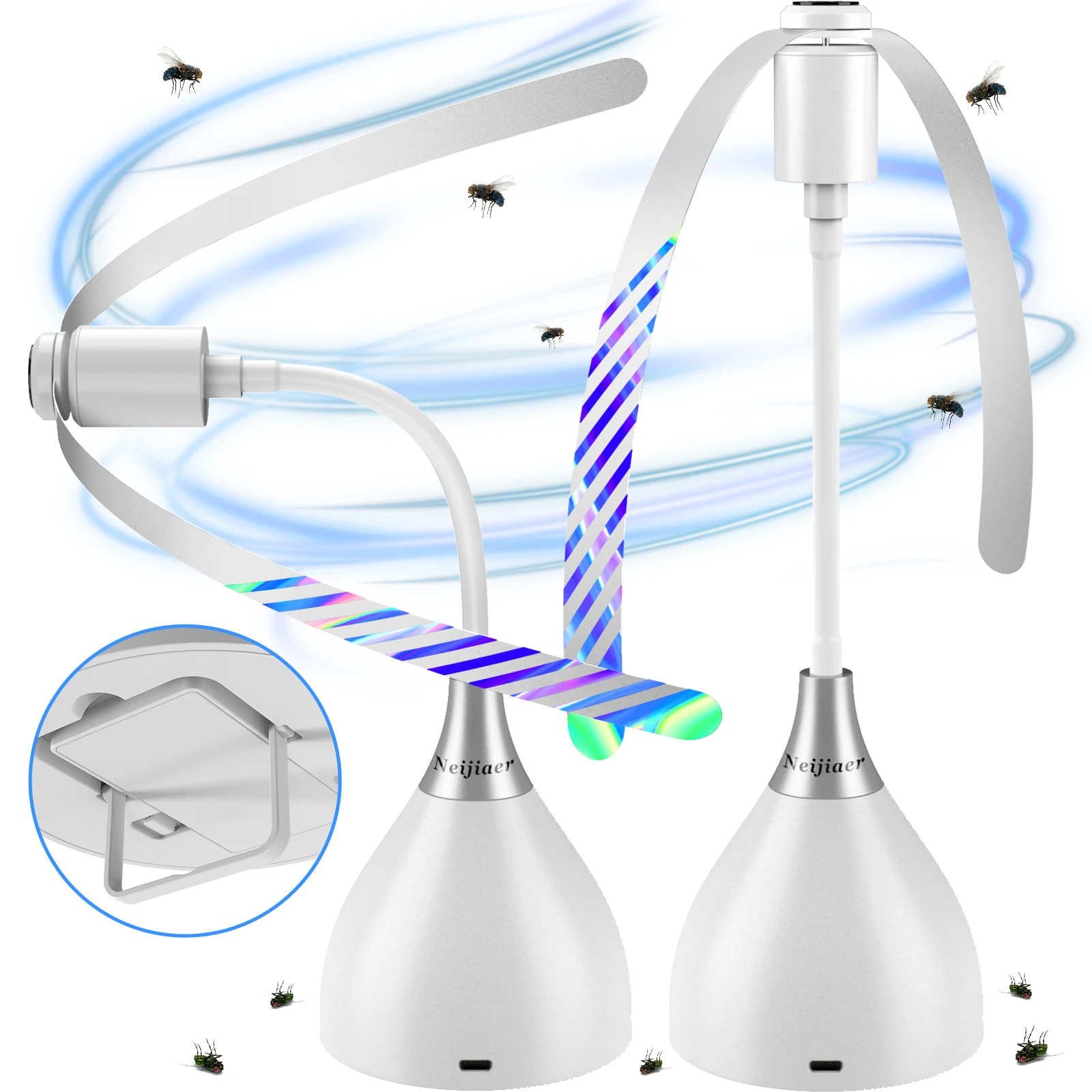 Fliegenabwehr-Ventilatoren für Tische, Fliegenabwehrventilator mit weichen Rotorblättern, USB- oder batteriebetrieben, geräuschlos und tragbar, für Picknick, Grillparty