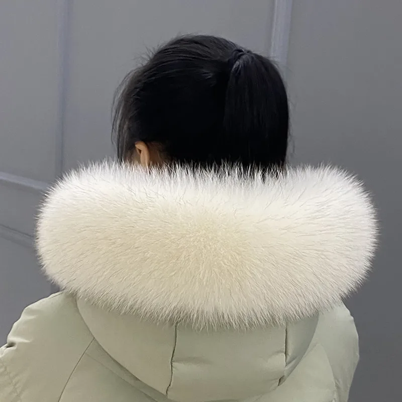 Winter Women Fox Fur Collar Warmer Real Fur Scarf for Coat Parkas Luxury Furry Hood Trims Decor Scarves Genuine Men Fur Shawls