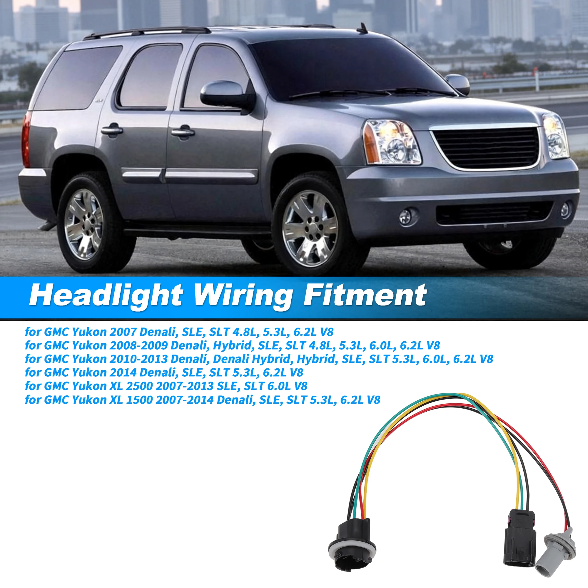UXCELL 15782378 Headlight Wiring Harness for GMC Yukon 07-14 for GMC Yukon XL 1500 2500