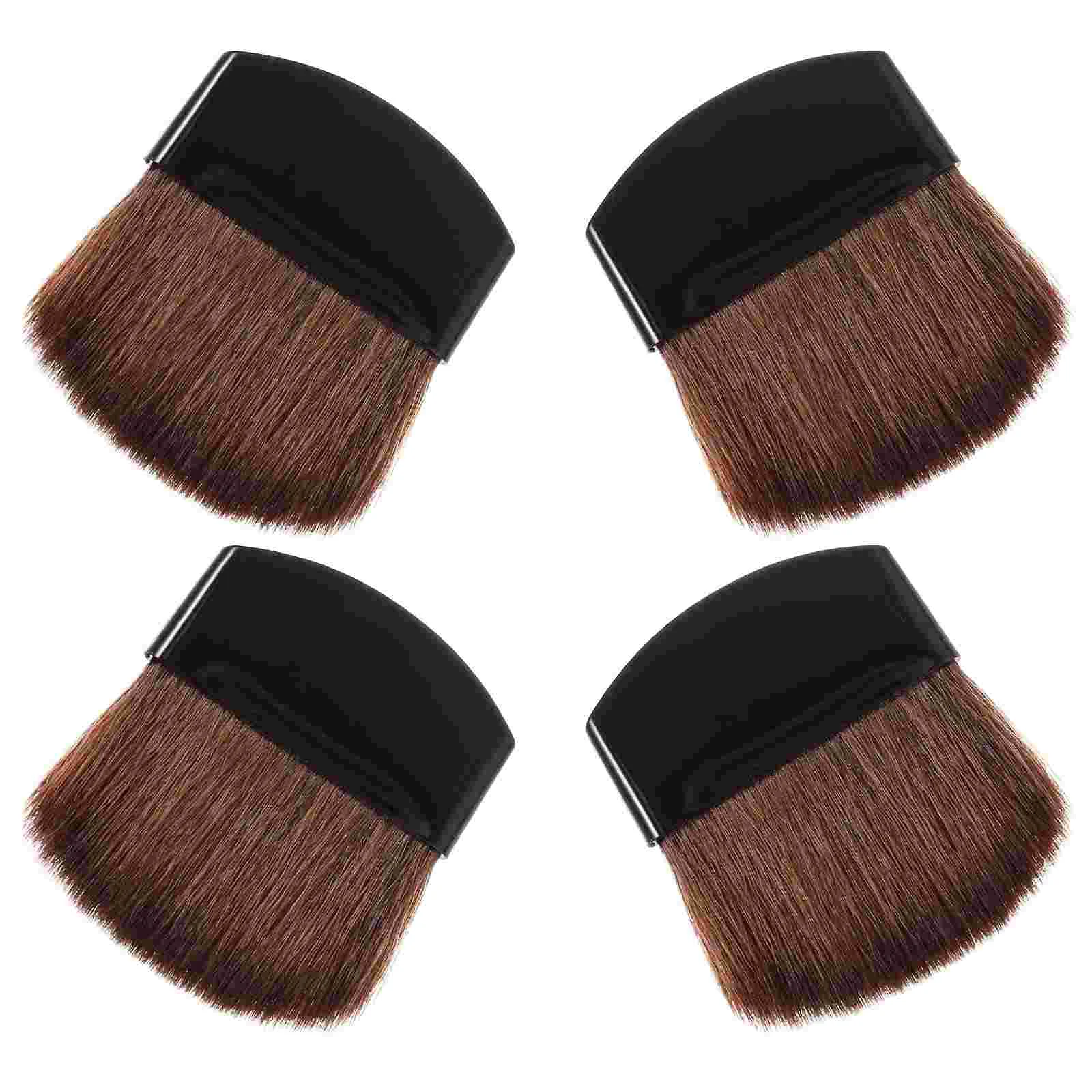 4 Uds. Brocha para colorete, escamas cuadradas semicirculares, polvo plano, Mini maquillaje, 4 Uds. (mango negro, pelo marrón), cara de mujer para hombre pequeño