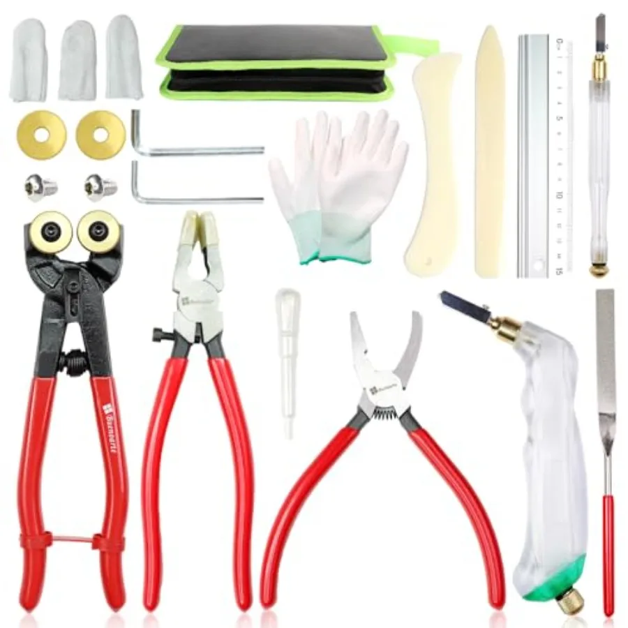 

Professional 21Pcs Stained Glass Tool Kit Heavy Duty Glass Running Breaking Pliers and Class Cutters Tools Kit Glass Cutters fo