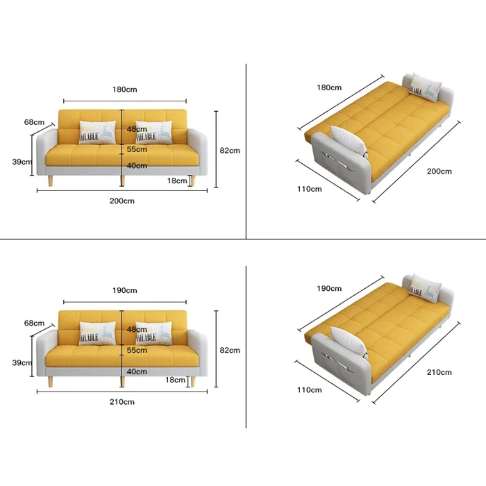 3 Inclining Positions Convertible Sofa Settee with Armrests and 2 Cushions sofa bed for Living Room