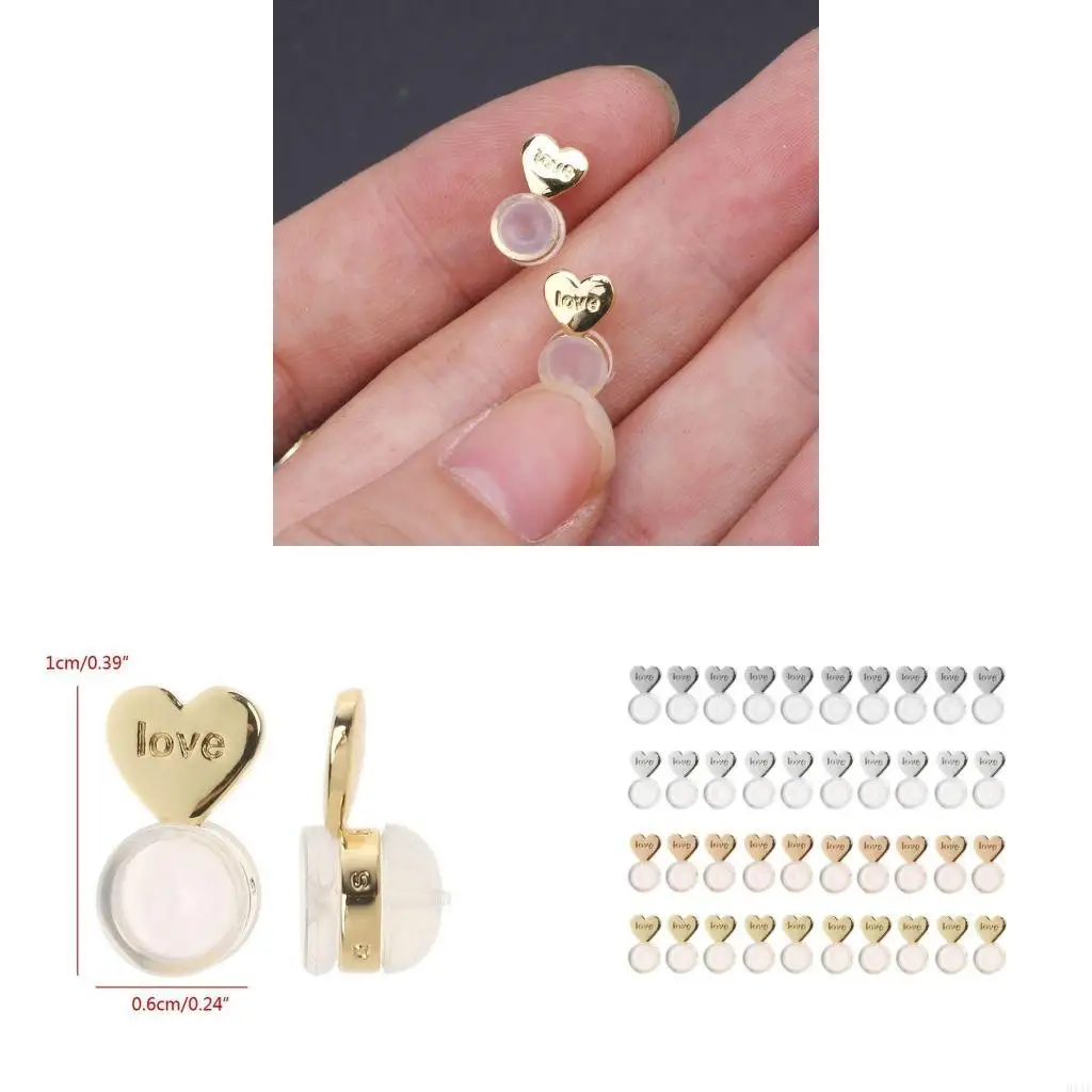 91AF الدقة الدعم الدعم ظهور ظهور القرط لترصيع Diamond Heart Love Packingments applacements for arring