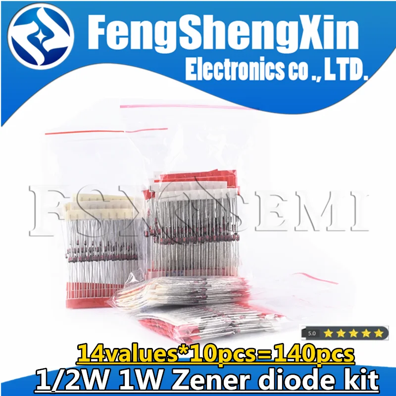 14values*10pcs=140pcs 1/2W 0.5W 1W Zener diode kit DO-41 3.3V-30V 3V3 3V9  4V7 5V1 6V2 10V 12V 20V 24V  component diy kit