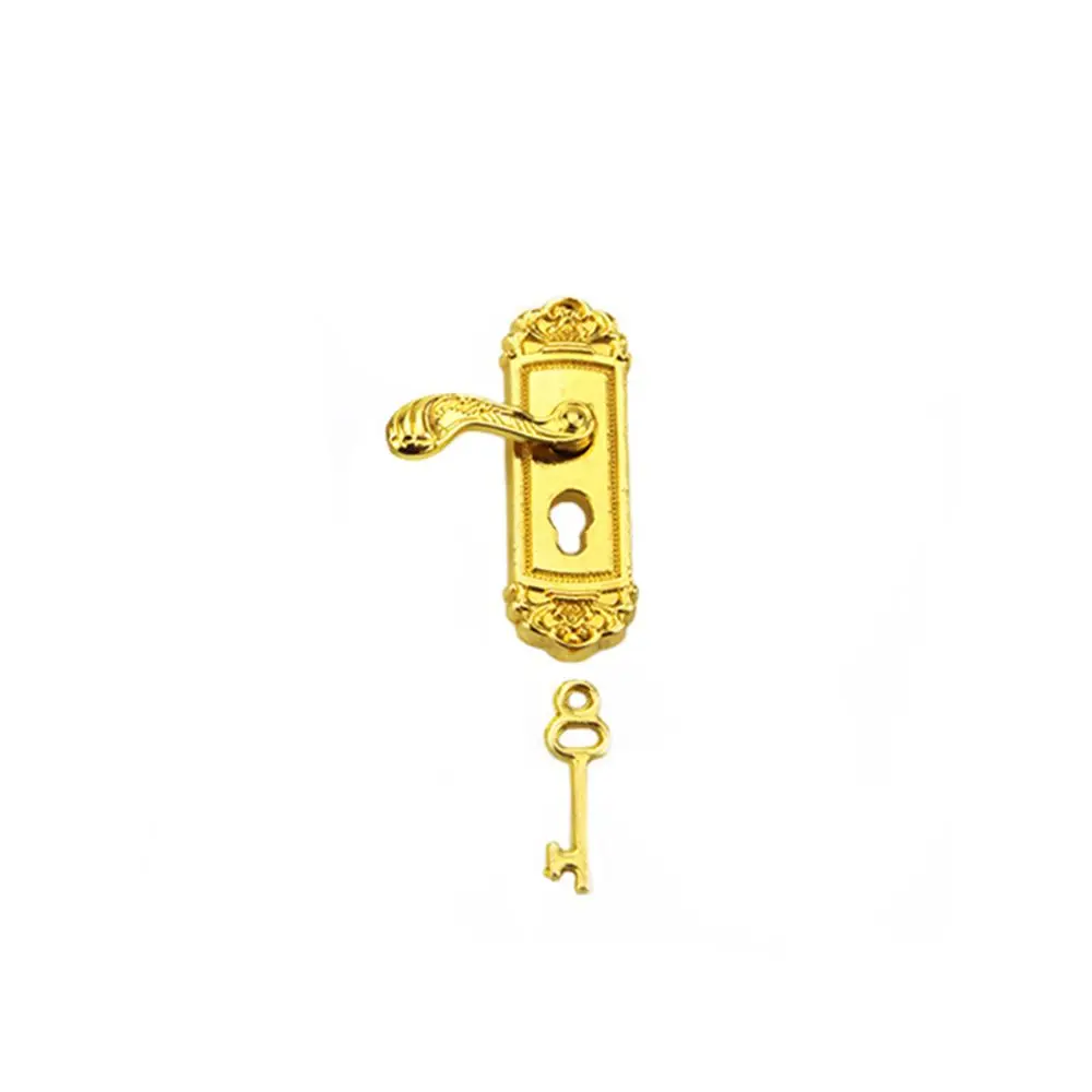House Retro Style Keyhole Plate Dollhouse Lock Key Set Brass Knobs Miniature Door Handles Mini Furniture Pull