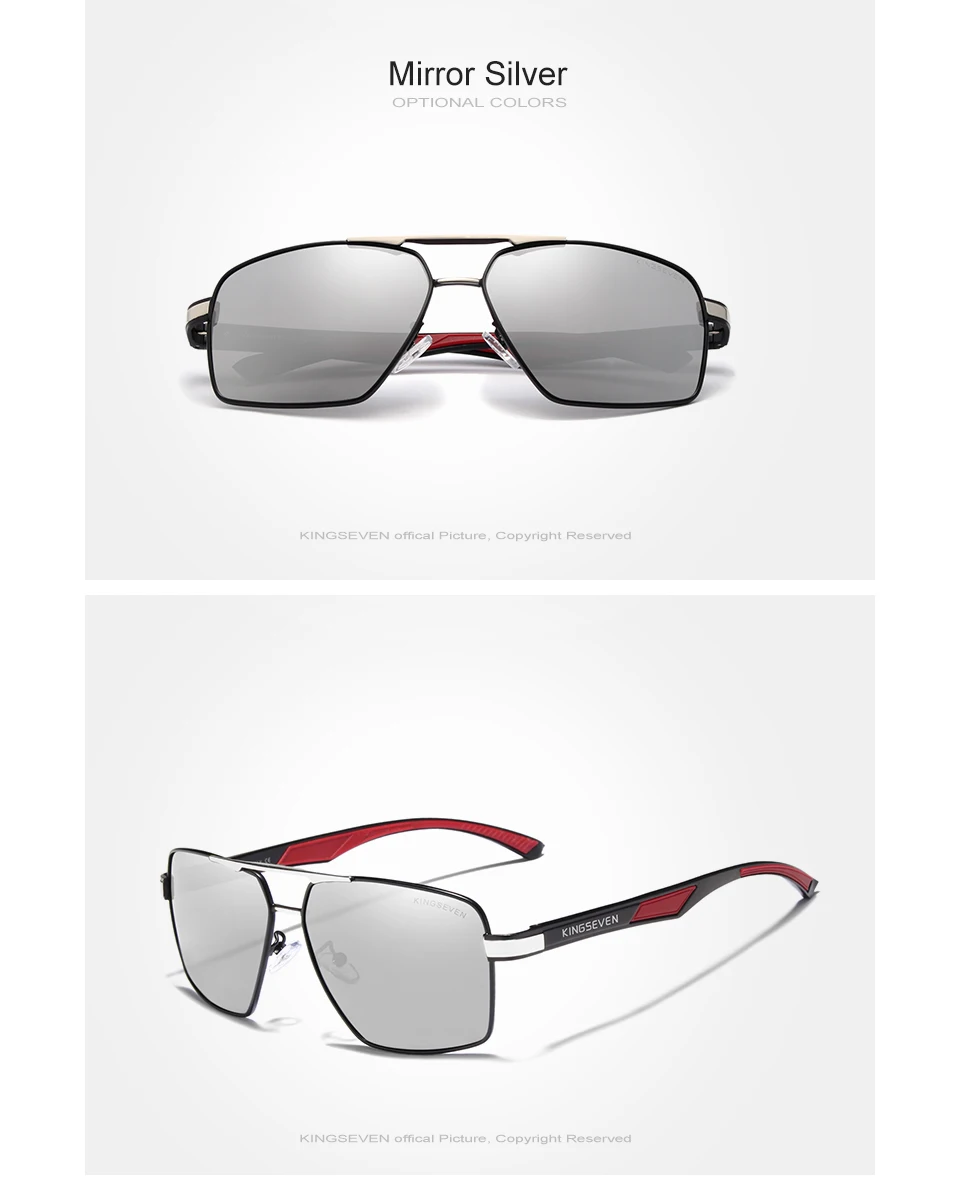 KINGSEVEN Herren Polarisierte Sonnenbrille UV400 Polycarbonat Linse Marke Rot Design Tempel Brillen Beschichtung Spiegel Aluminium Gläser – Detail 10