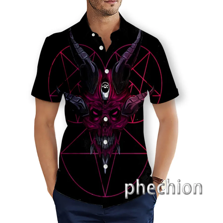 New Fashion Summer Hawaiian Satanic Skull Angel And Demon 3D Printed Mens Short Sleeve Beach Shirts T28