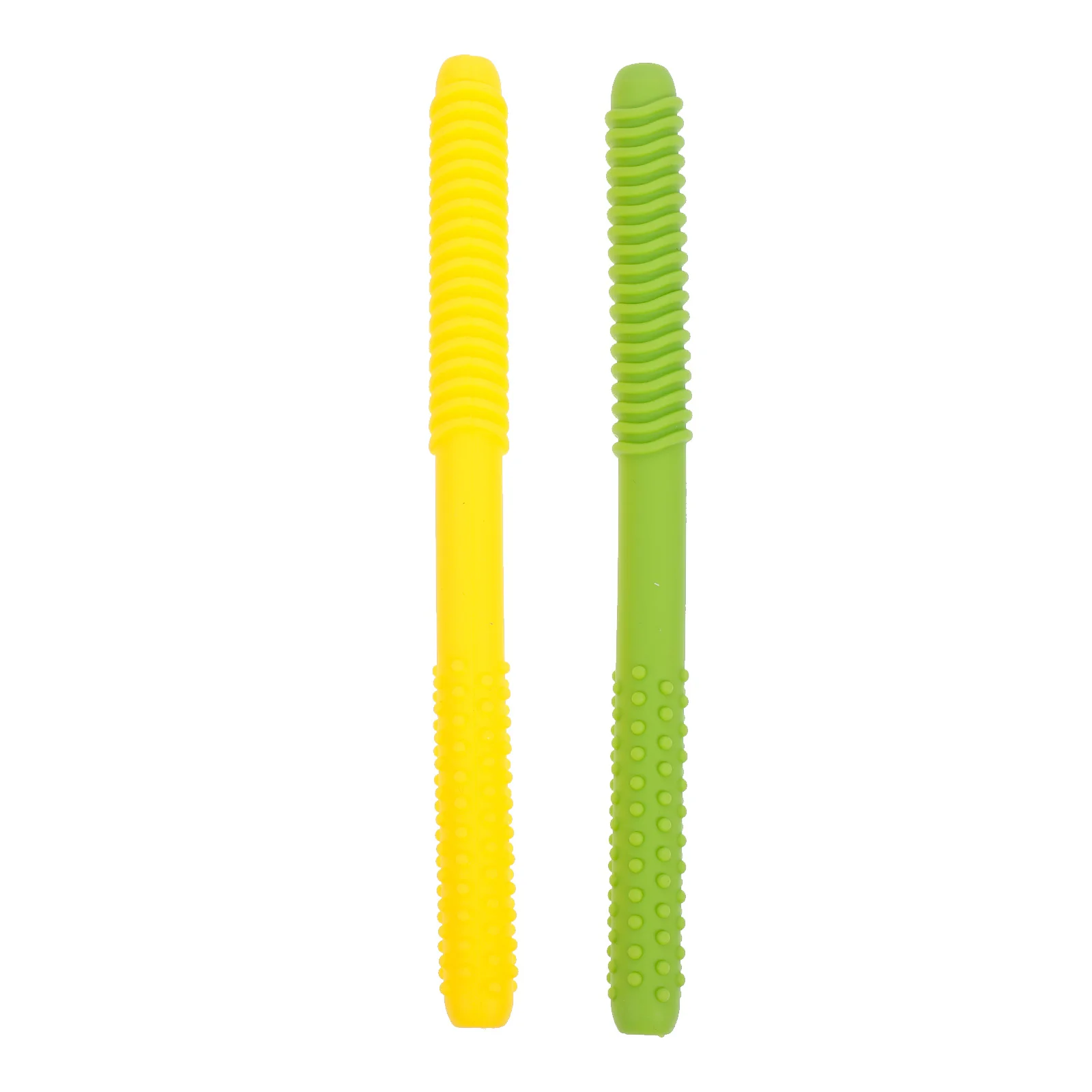 

2pcs Silicone Baby Teethers Rods Hollow Tubes Chewing Sticks Green Yellow Safe Friendly Skin Friendly Gum Pain Relief