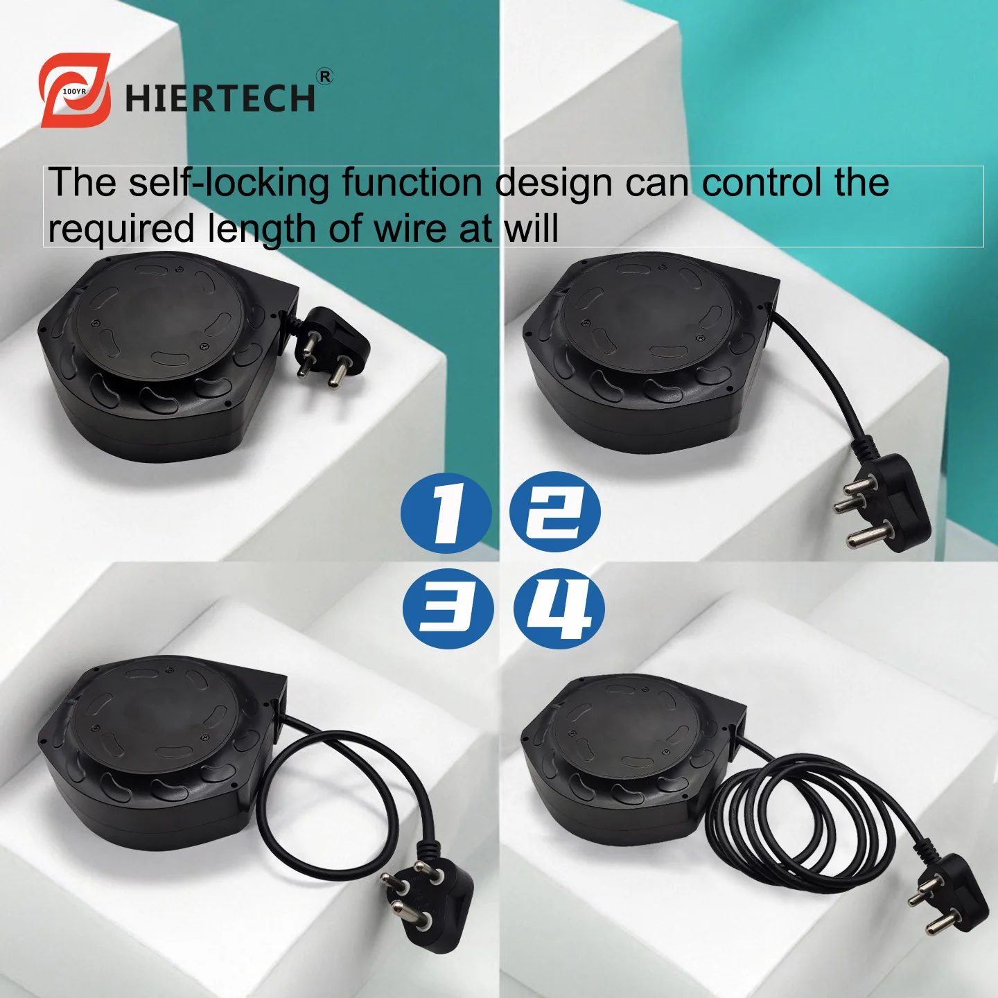 Hiertech Black 3-Core South African Plug Power Cord Winding Spool for Hairdryers and Gaming Tables