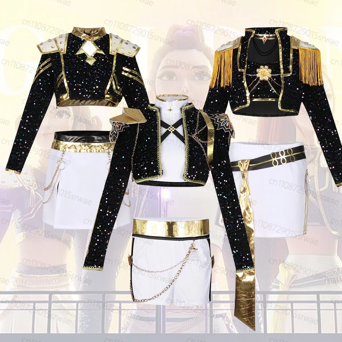 

Adults Kpop Demon Hunters Rumi Mira Zoey Cosplay Costume Black Golden set Girl idol role-playing costume Gothic Uniform