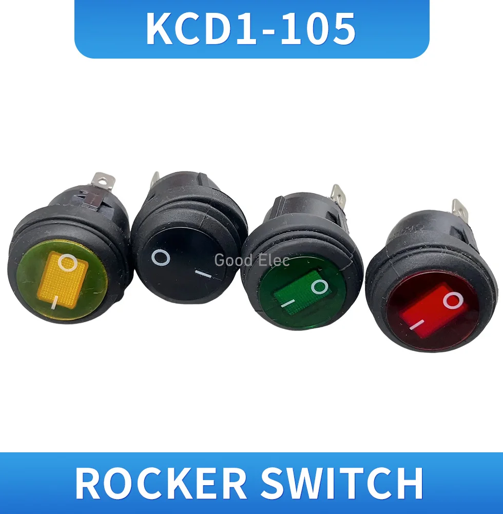 1pcs On-Off KCD1-105 3Pin 12V 220V Green Red Blue Yellow Round Boat Car Rocker Waterproof Switch Light