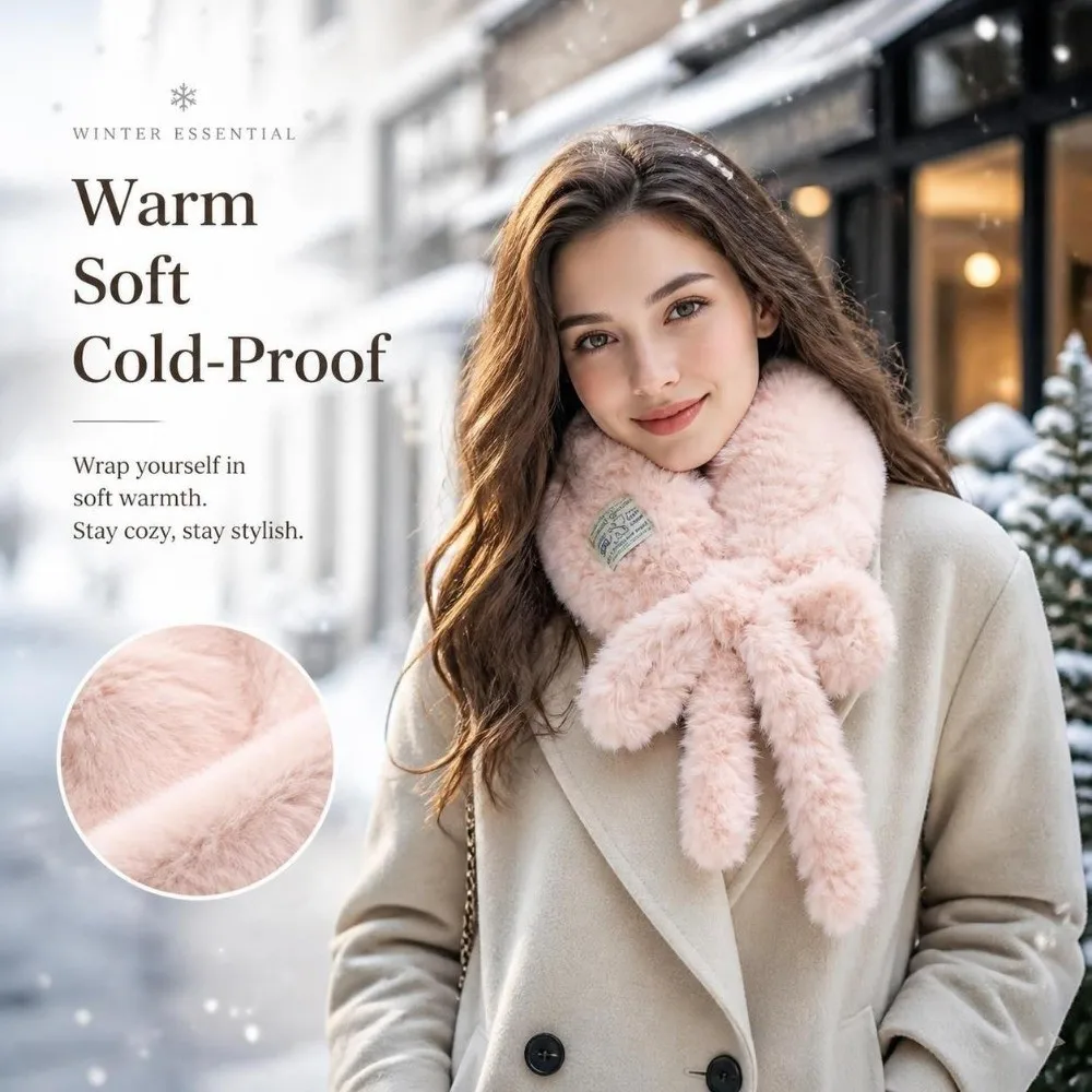 Sweet Thickened Warm Faux Fur Scarf Pure Color Lace-up Snood Scarf Furry Soft Neck Warmer Scarf Winter