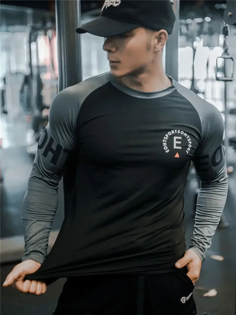 spring autumn New Sports Fitness T shirt Men Long Sleeve T-shirt Quick drying breathable tight fitting clothes training clothing