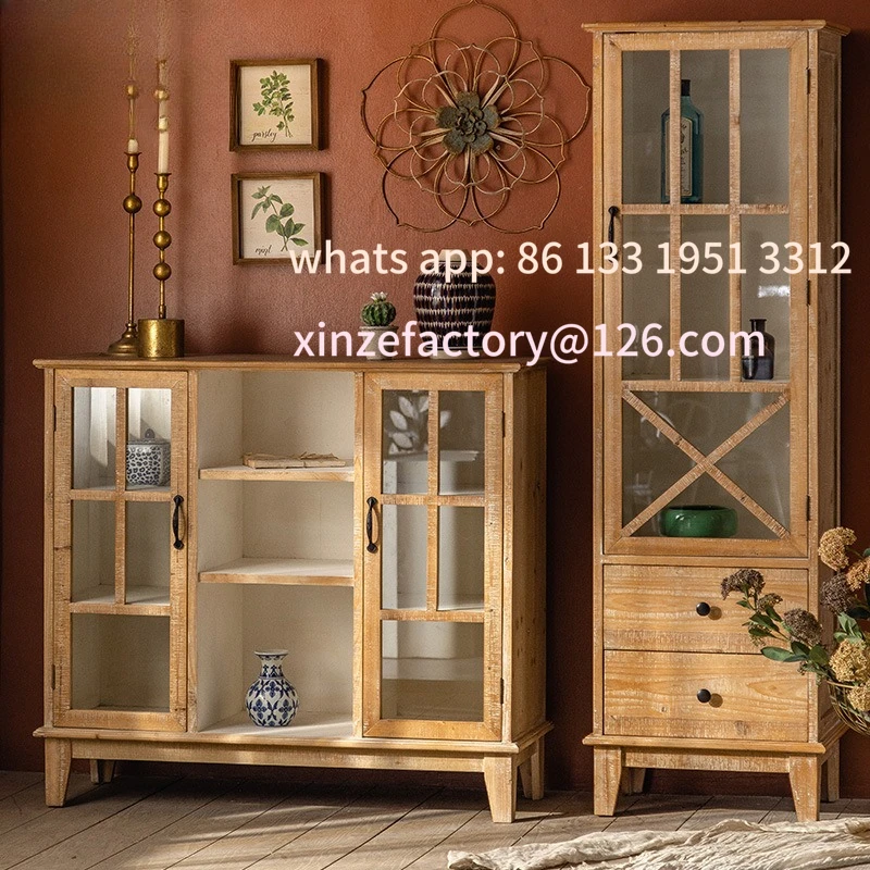 

Customizable American retro shopping mall glass door display cabinet, home living room multi-layer storage locker, foyer entry s