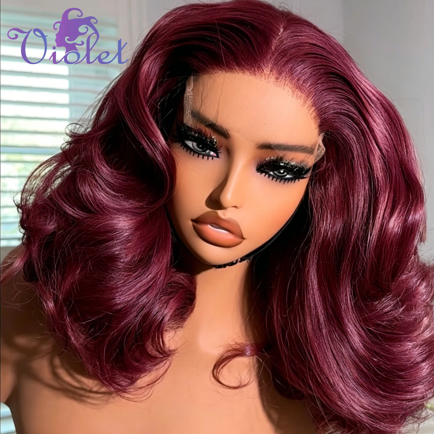 

200% Density 13x4 Lace Front Wigs Loose Wave Human Hair Pre Plucked Wine Red Colored Body Wave Short Bob Wigs For Black Women