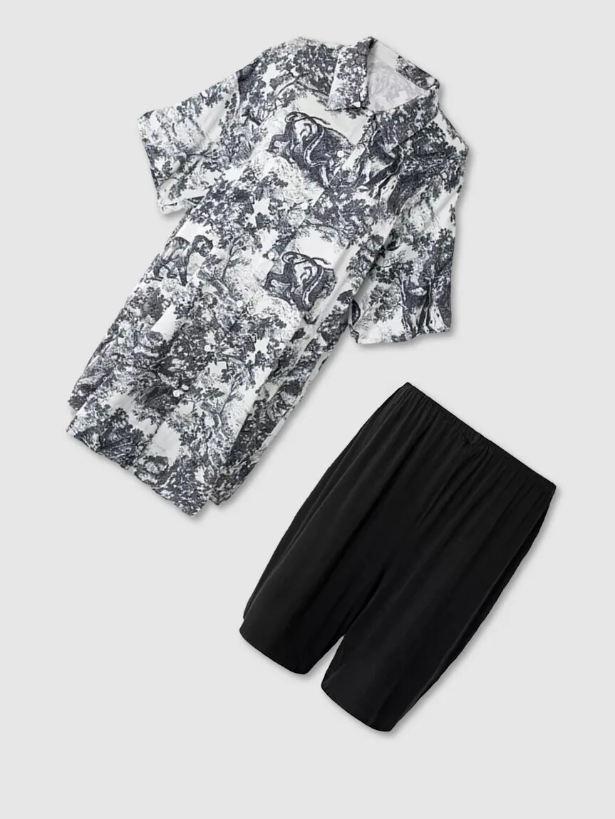 

April 9th plus Size Women's Clothing Set Smooth Shirt Two-Piece Sleepwear Home Clothes Set Summer Fashion Korean Style Loose Fit