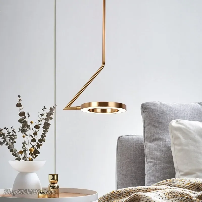 Nordic Pendant Lamps Novelty Aluminum Rings Shine Led  Pendant Lights Luminaria Modern Bedroom Brass LED Creative Decor Fixtures