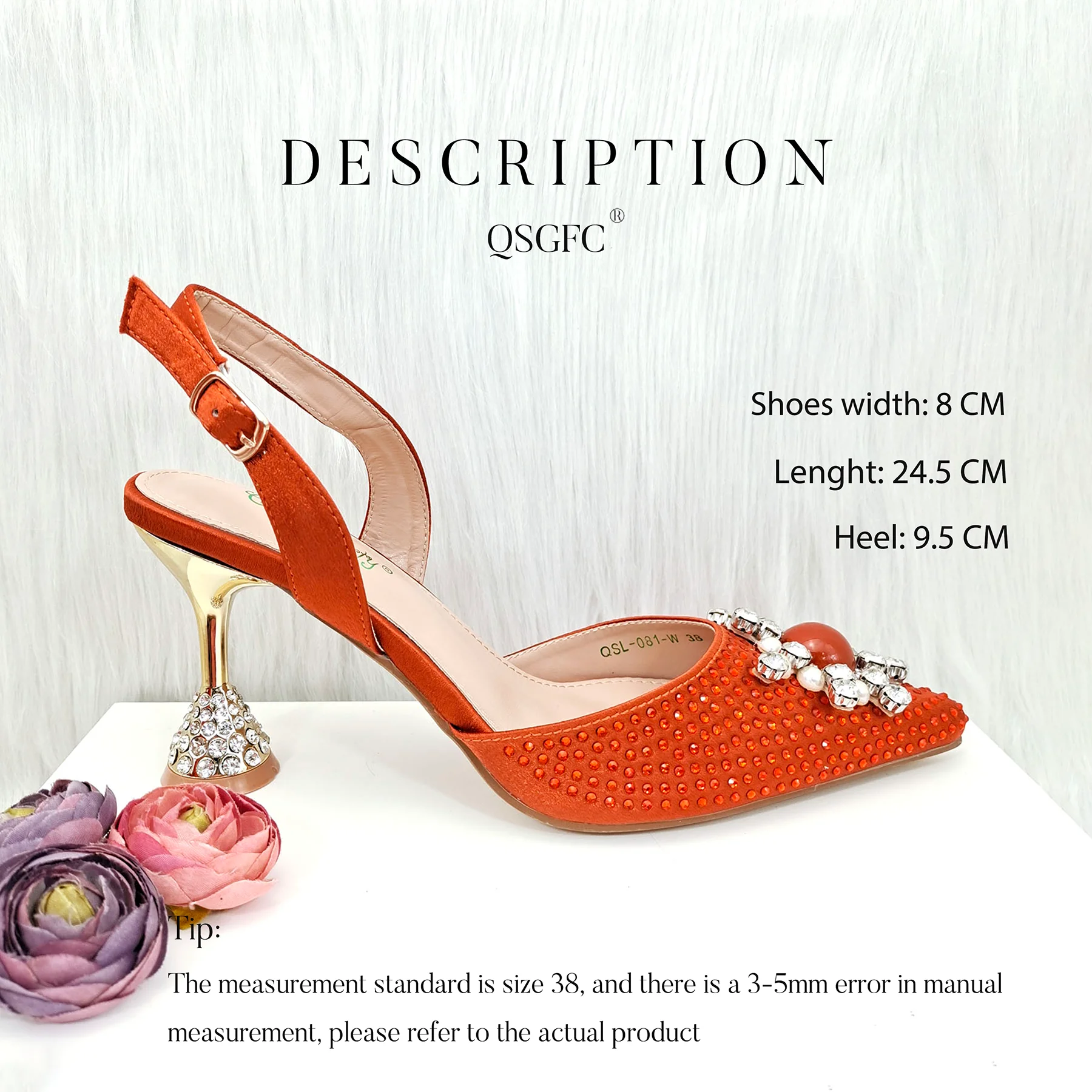 2024 Fashionable and Elegant Orange Diamonds with Large Pearl Pair Sandals, Party Wedding Women's High Heels and Bag Set