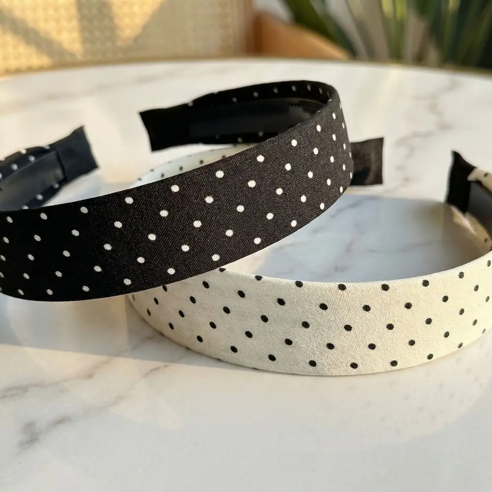 

Black White Color Polka Dot Headband Non-Slip Retro Vintage Hair Hoop Cloth And Plastic Wide Band Korean Wide Headband