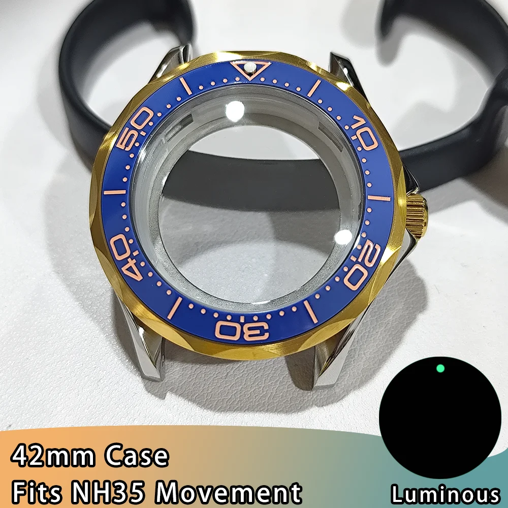 

High Quality 42mm Stainless Steel Sapphire Glass Case Fit For NH35 Movement Case Fits 20mm strap Silver Gold Case Accessories