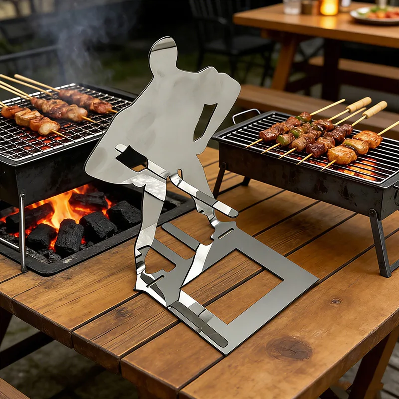 BBQ Sausage Holder Stand Stainless Steel Funny Hot Dog Grill Rack Portable Camping Accessory & Cooking Tool for Outdoor Picnic