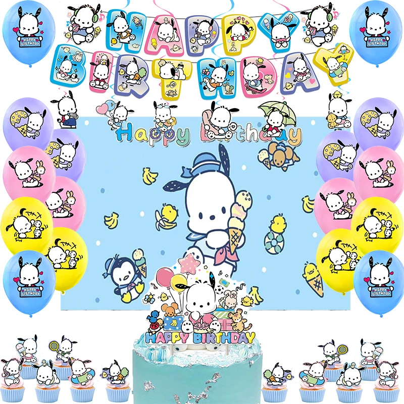 Pochacco-バルーン,バナー,背景ケーキのデコレーション,誕生日パーティー用品,ベビーシャワー