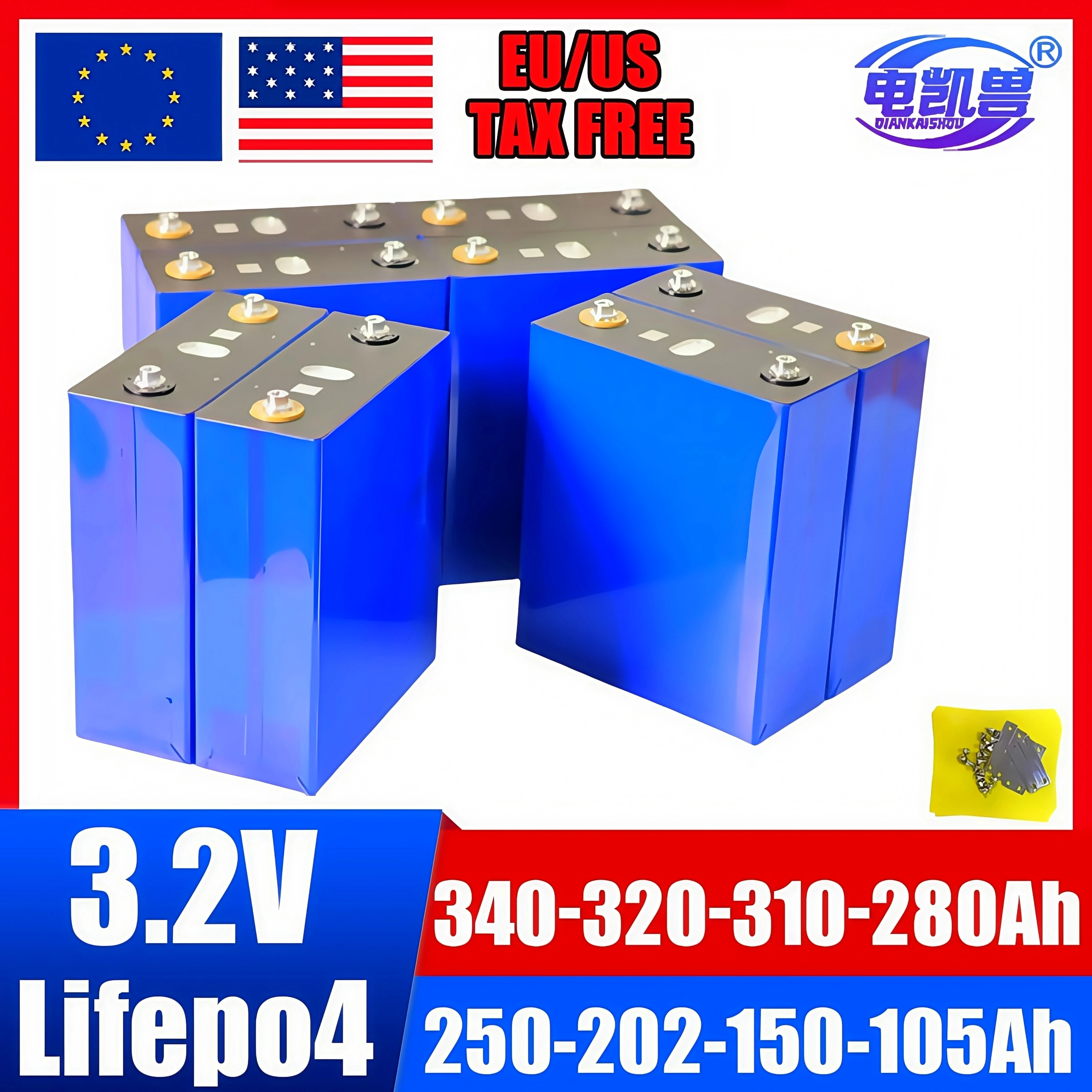 

3.2V 320AH LiFePo4 Battery 105AH 150AH 202AH 250AH 280AH 310AH 340AH Lithium Iron Phosphate -for 12V 24V 48V golf Camping Car