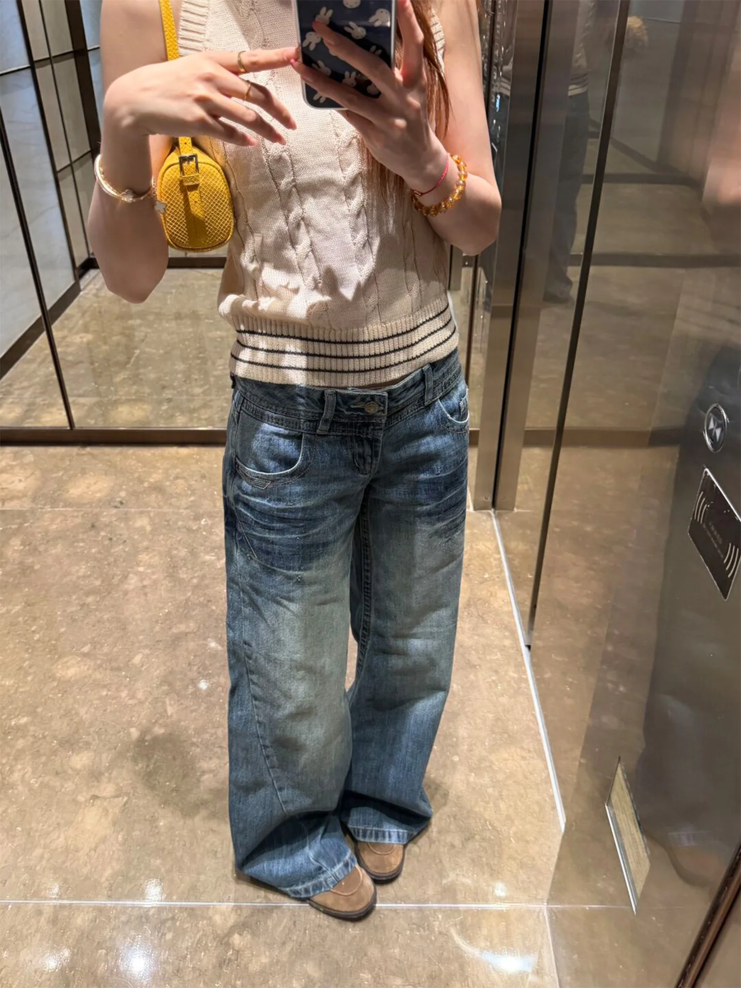 

Retro Washed Slim Fit Women's Jeans Casual High Waist Straight Leg Pants Summer New Style Wear Resistant Floor Length Trousers