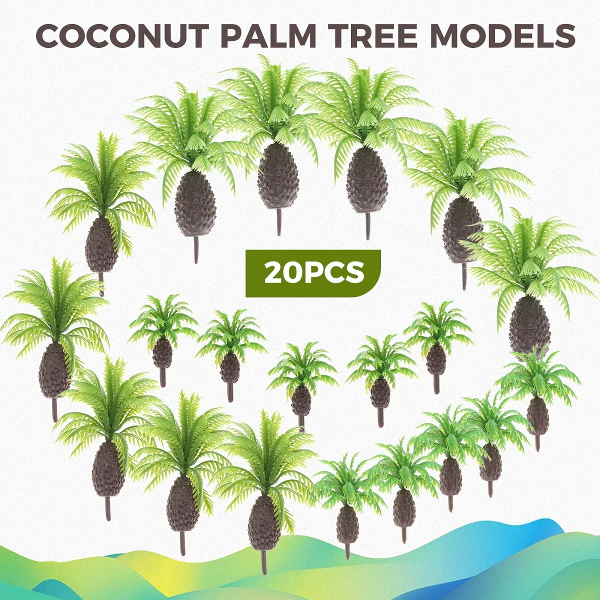 20pcs/set Mini Coconut Palm Model Trees 3/4/5/6cm Resin Plants Artificial Layout Rainforest Diorama Building Railway Landscape