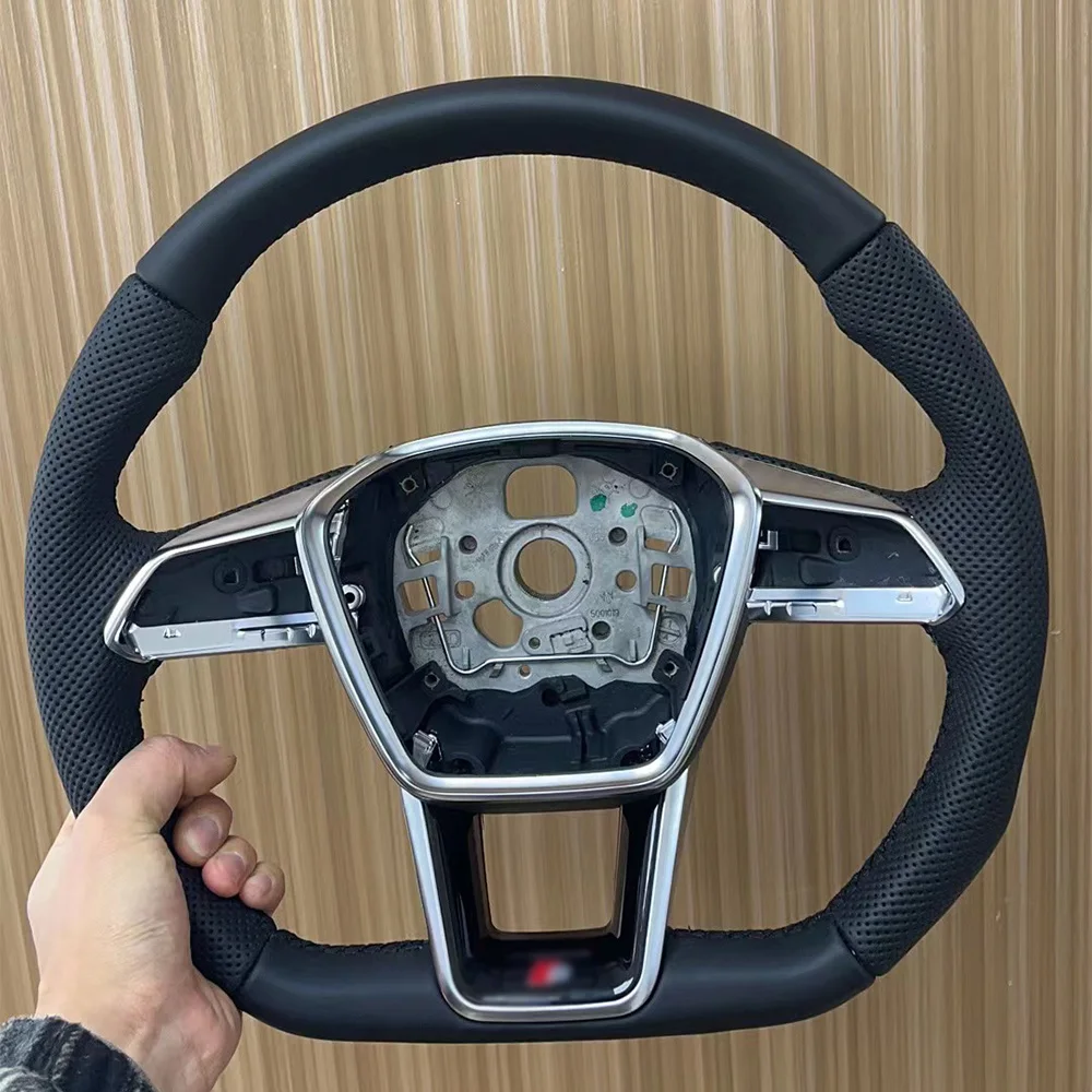 

Leather full perforated flat bottom steering wheel For Audi A6 A7 C8 2019-2022 upgrade S6 S7 RS6 RS7 steering wheel