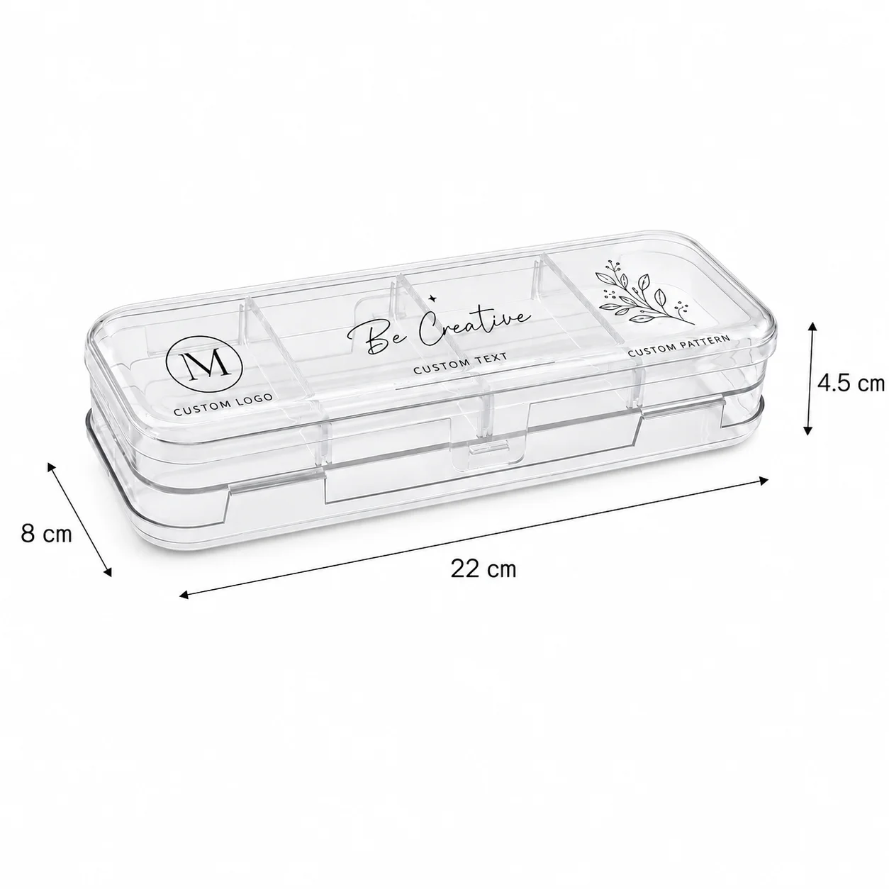 Customizable Patterns, Text, and Logos. Transparent Stationery Storage Box, a Must-Have for the Back-To-School Season. 3-Layer Storage with Large Capacity, Includes 4 Detachable Style Rulers