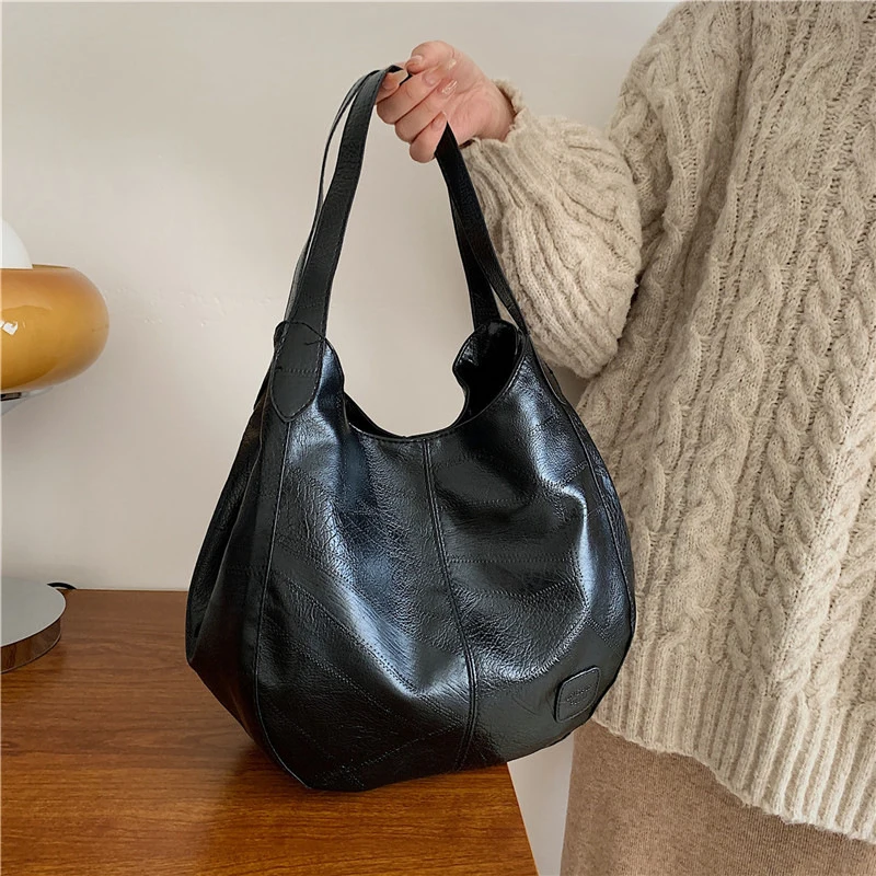 Vintage Women's Bag PU Leather Large Capacity Marble Grain Shoulder Bag Daily Commuter Handbag Shopping Totes