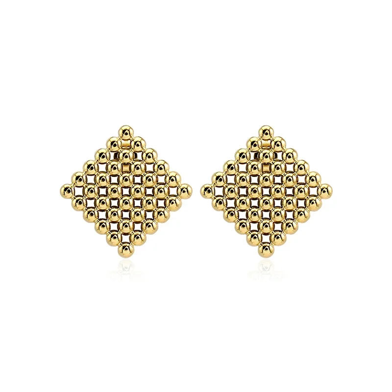 New Stainless Steel Square Rhombic Bead Earrings Elegant 18K Gold Plated Statement Stud Earring Women Waterproof Jewelry Gifts