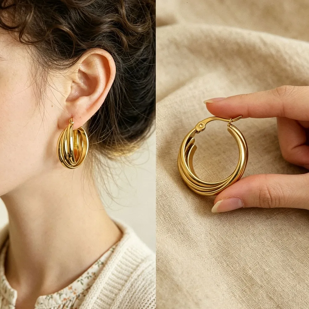Three Layer Stainless Steel Hoop Earrings for Men & Women, Niche Temperament Minimalist Fashion Body Jewelry
